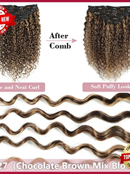 10-Piece Clip-In Human Hair Extensions, Water Wavy Curly Style, 120g main image 4